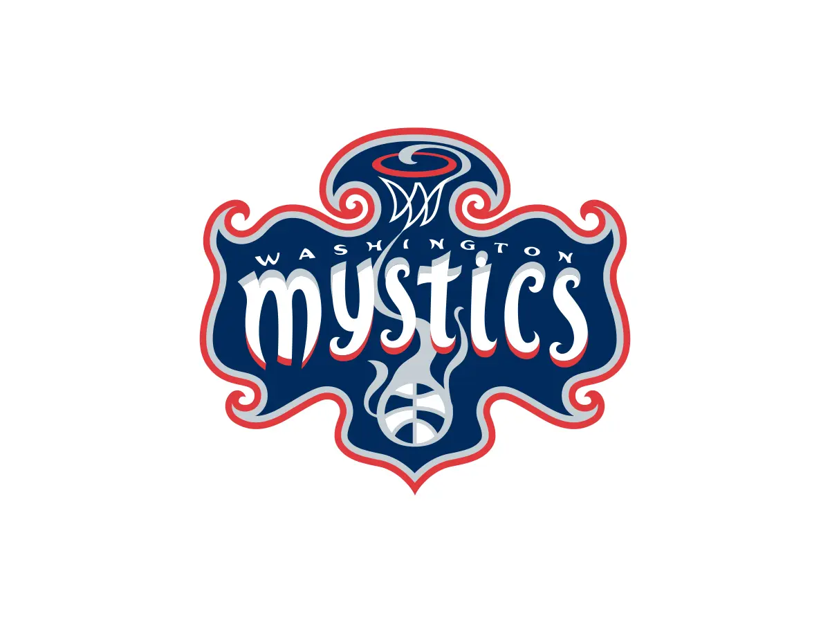 Washington Mystics color codes in navy, red and silver